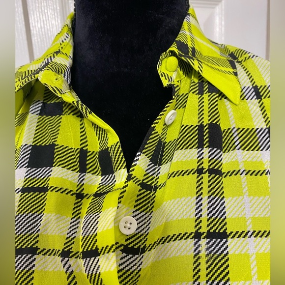 Alice + Olivia Plaid Button-Up Shirt in Yellow and Black size XS - Picture 3 of 9